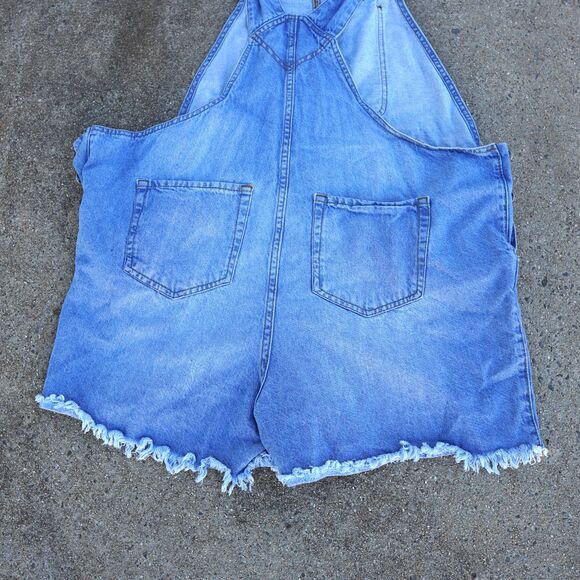 SPOON Distressed Denim Overall Shorts 1X – Graphic Cutoff Plus Size - Picture 4 of 9